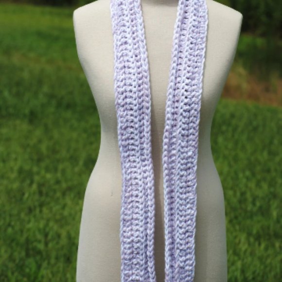 Crochet White and Lavender Corded Scarf/New - Picture 4 of 4